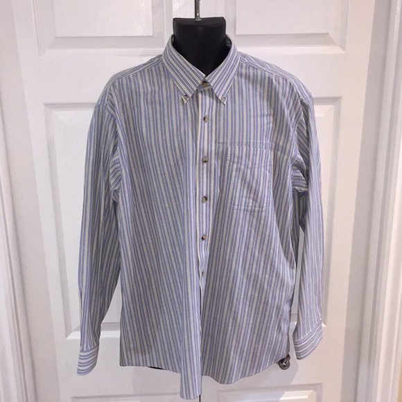 L.L. Bean Men’s Dress Shirt and Yellow Blue Stripes Size Large Regular C… - Picture 1 of 12